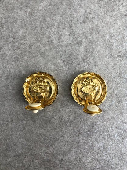 CHANEL Coco Mark Earrings Black×Gold Vintage bcnc28