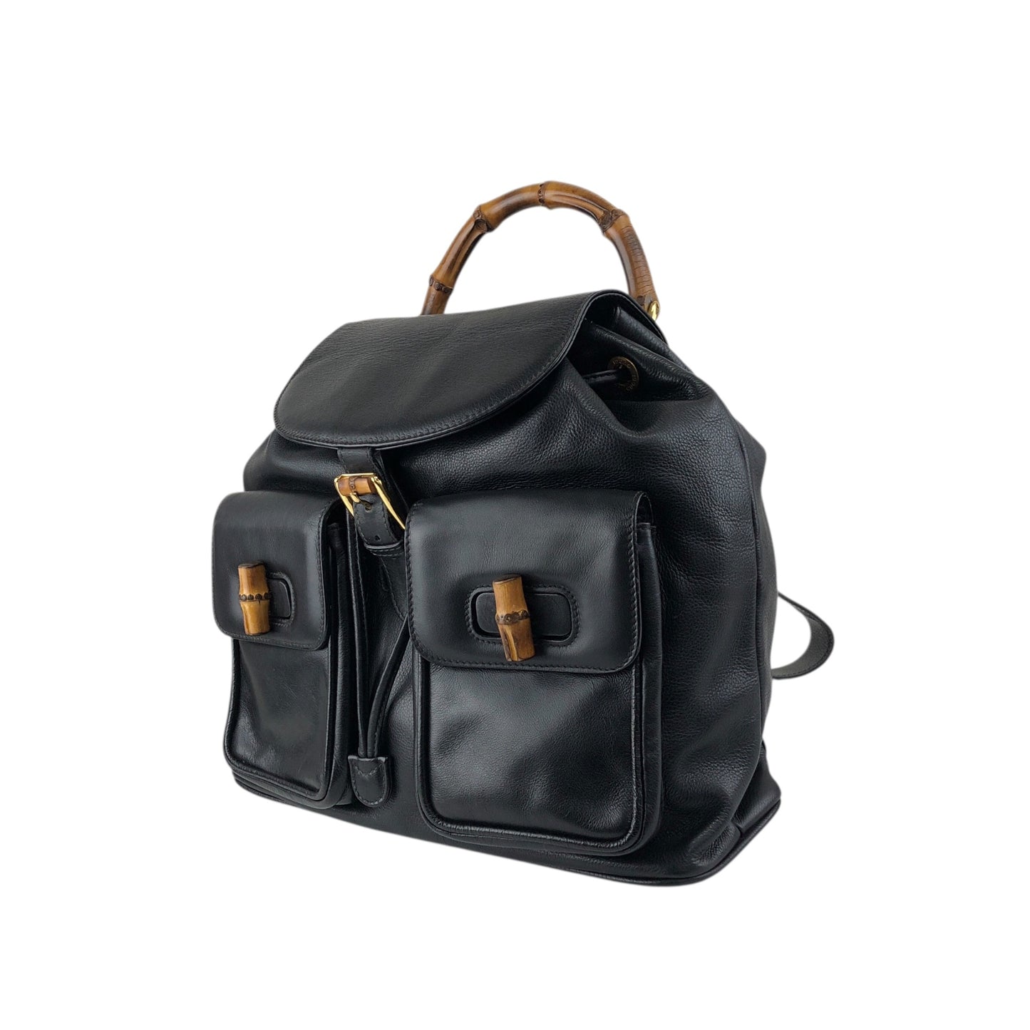 GUCCI Bamboo Double Pocket Backpack Black Vintage 5xx4xe