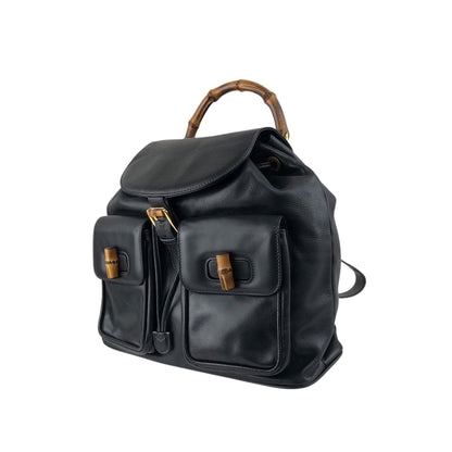 GUCCI Bamboo Double Pocket Backpack Black Vintage 5xx4xe