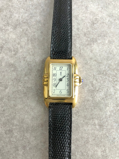 Yves Saint Laurent YSL Logo Watch Black×Gold Vintage 6utuhp