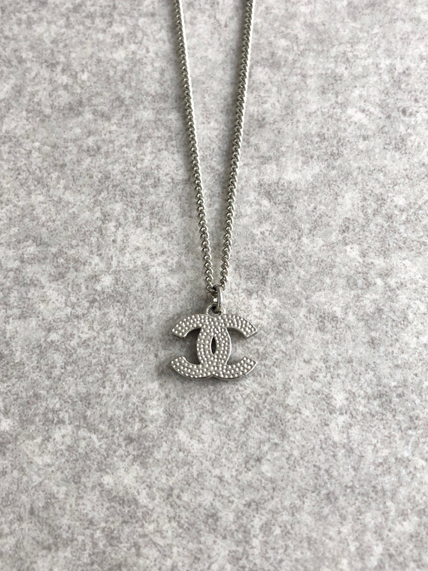 CHANEL Coco Mark Rhinestone Necklace Silver Vintage sd7rmx