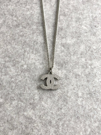 CHANEL Coco Mark Rhinestone Necklace Silver Vintage sd7rmx