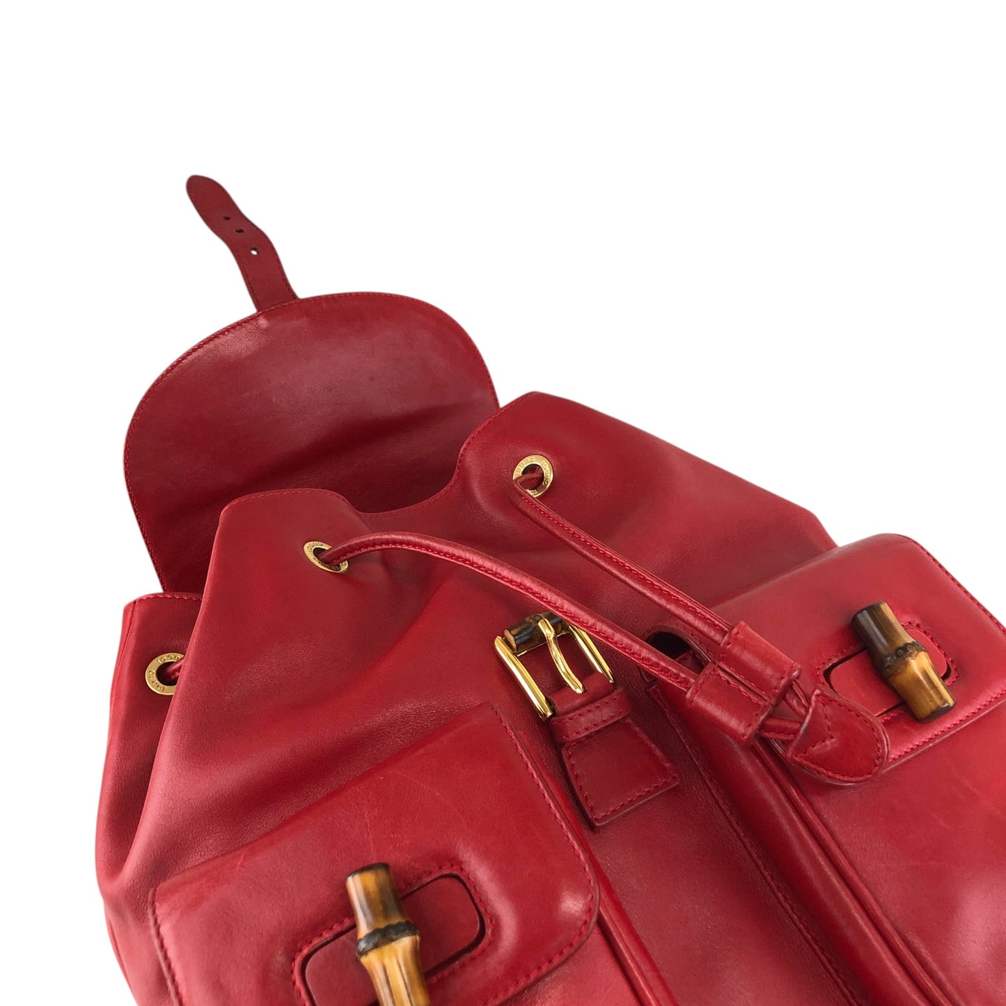 GUCCI Bamboo Double Pocket Backpack Red Vintage 3pzj72