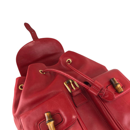 GUCCI Bamboo Double Pocket Backpack Red Vintage 3pzj72