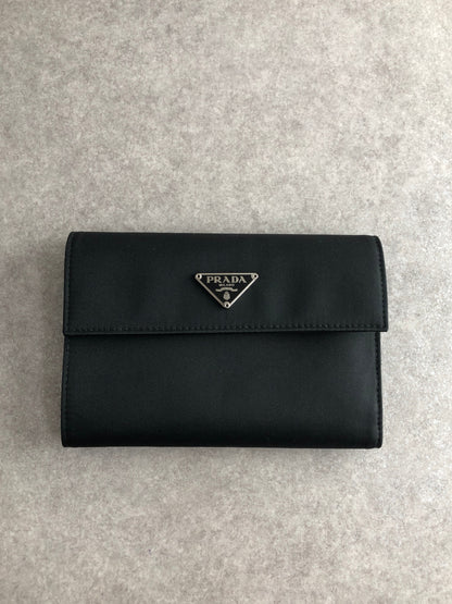 PRADA Tessuto Triangle Logo Trifold Wallet Black Vintage yyjymp