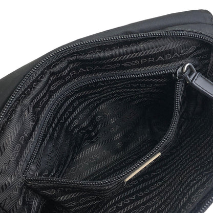 PRADA Triangle Logo Front Buckle Nylon Leather Shoulder bag Black Vintage sudtyj