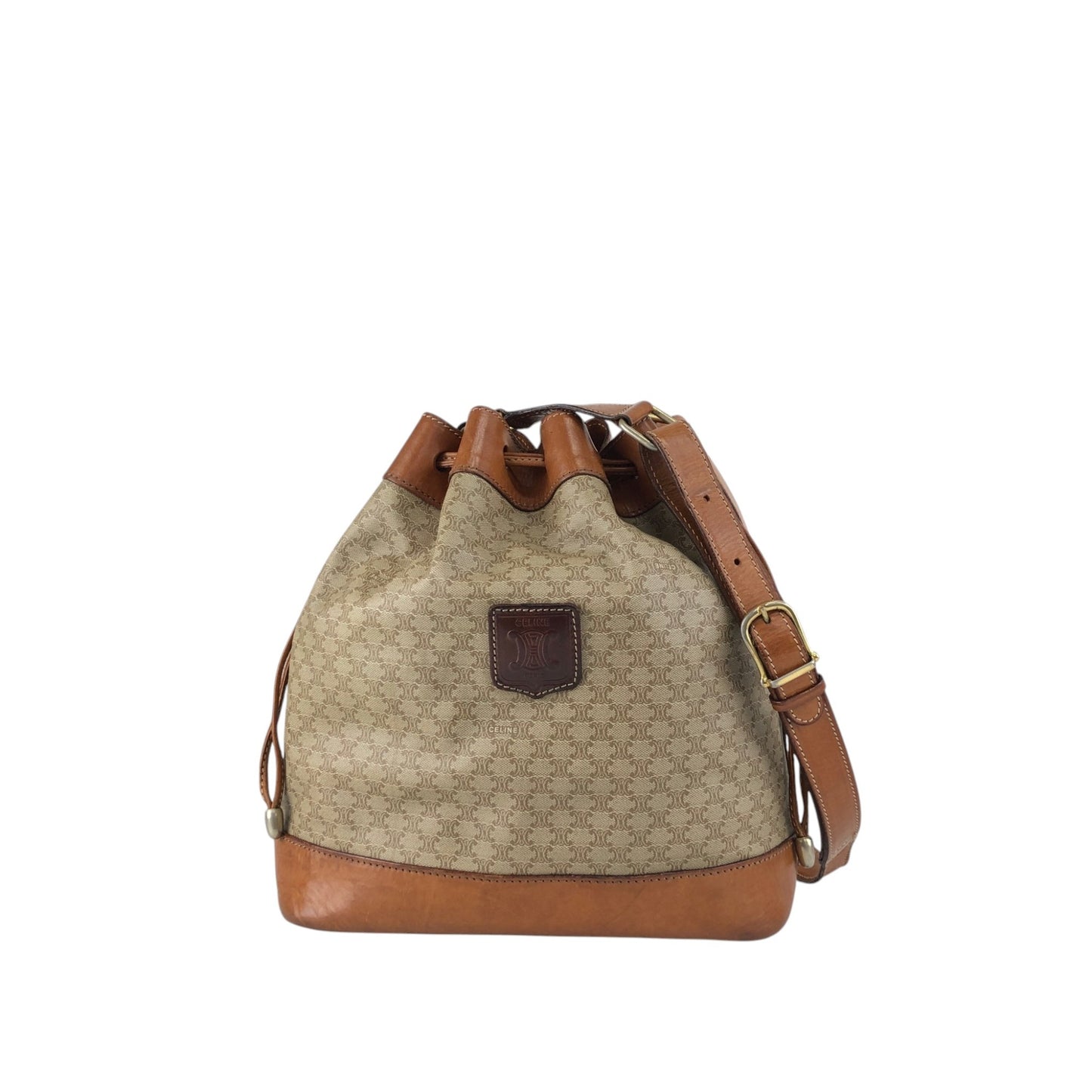 CELINE Macadam Blason Drawstring Shoulder bag Beige Vintage ci27wy