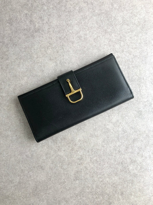 CELINE Horse Bit Long Wallet Black Vintage t6vnxy