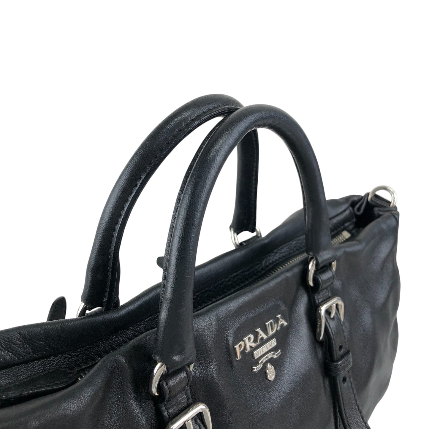 PRADA Logo Two-way Handbag Shoulder bag Black Vintage 2n4xpw