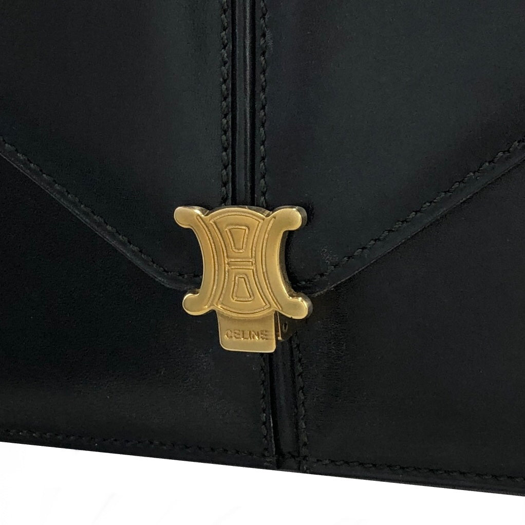 Celine Triomphe Calfskin Leather Shoulder Bag Black