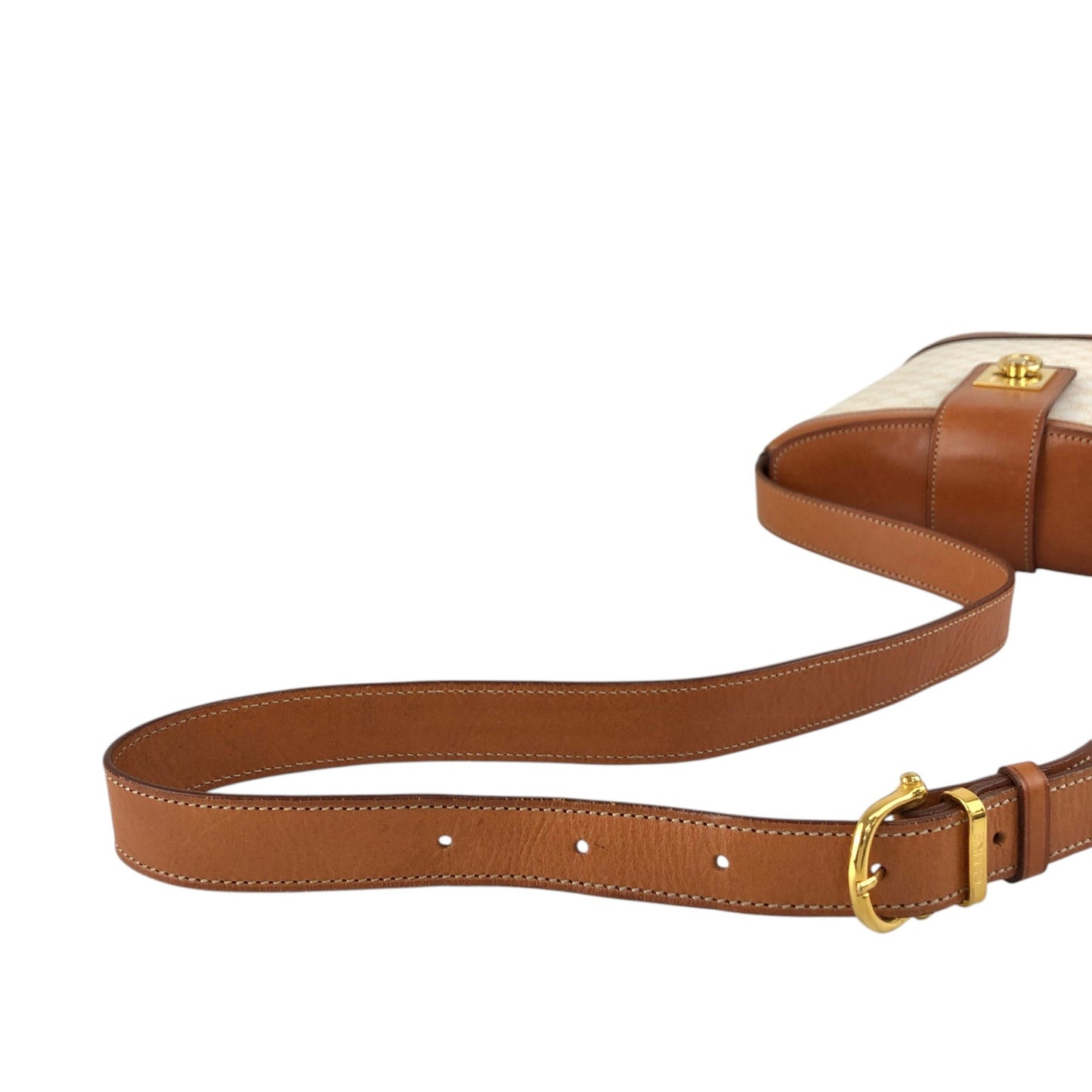 CELINE Macadam Gancini Shoulder bag White×Brown Vintage gt3h8m