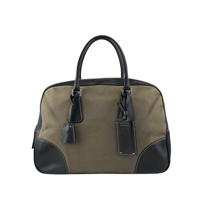 PRADA Triangle Logo Handbag Boston bag Black×Khaki Vintage 7dekxx