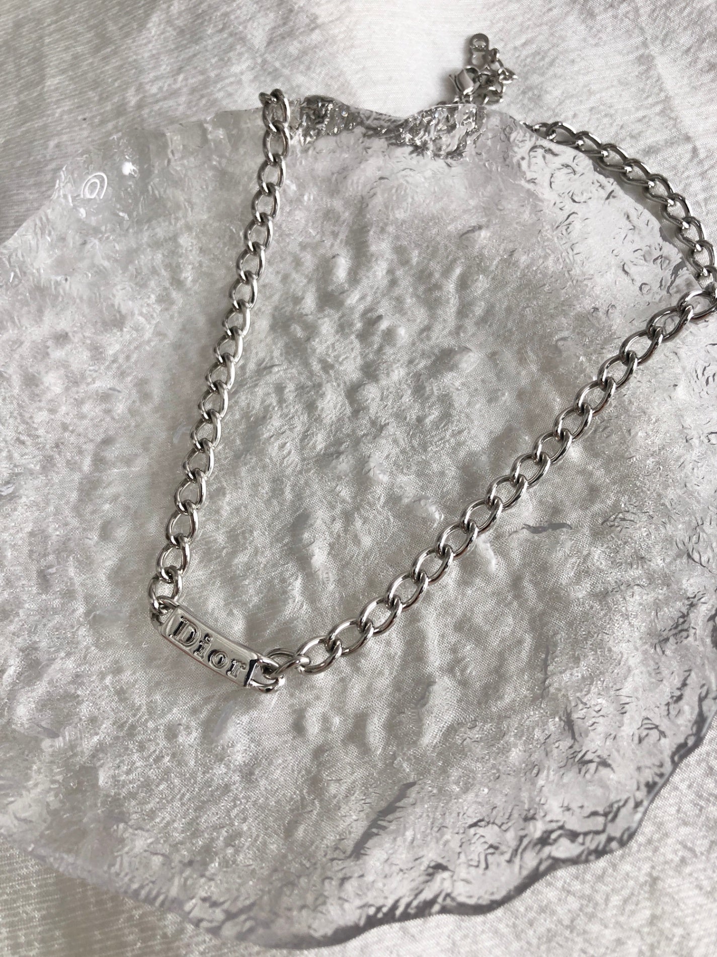 Christian Dior Logo Motif Necklace Silver Vintage nvyvs8