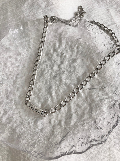 Christian Dior Logo Motif Necklace Silver Vintage nvyvs8