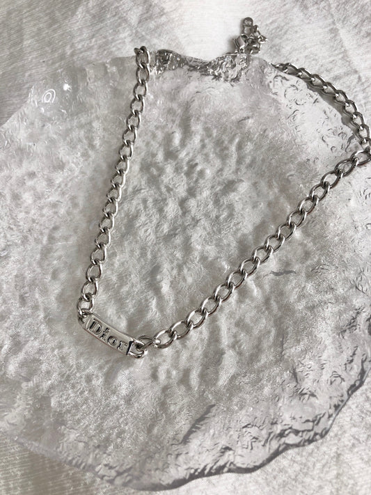 Christian Dior Logo Motif Necklace Silver Vintage nvyvs8