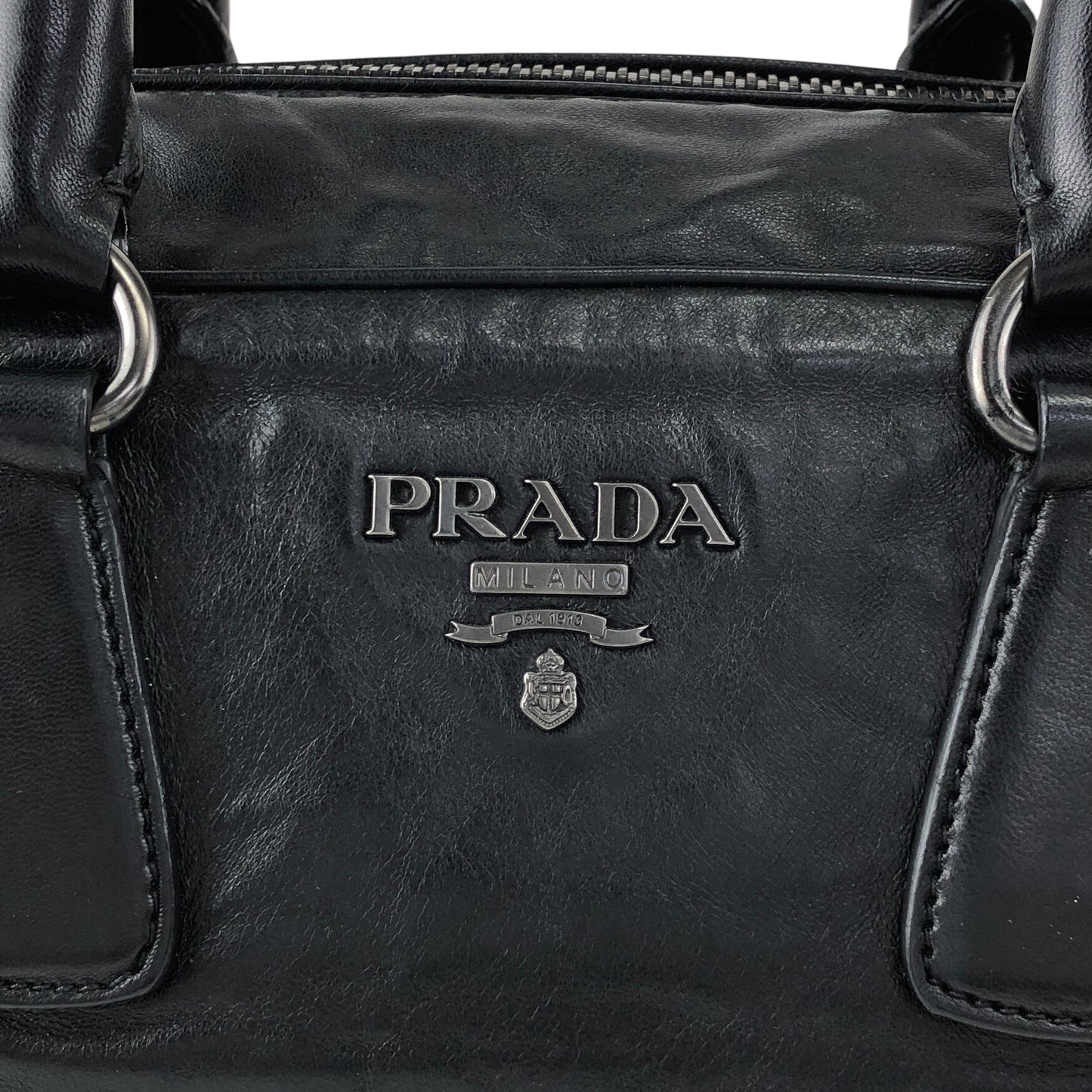 PRADA Logo Handbag Boston bag Black Vintage 2ces57