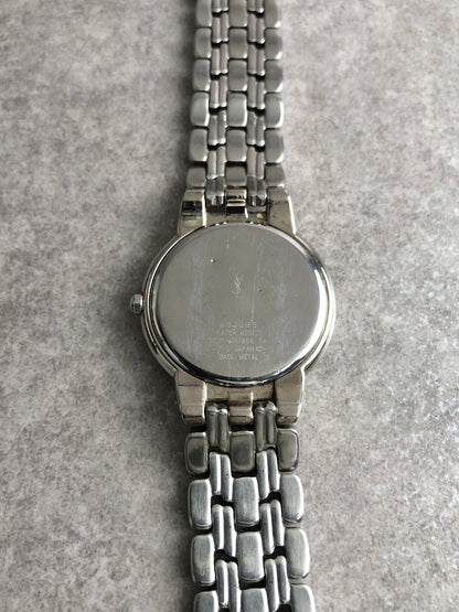 Yves Saint Laurent YSL Logo Quartz Watch Silver 6031-G11866 Vintage xegtmu