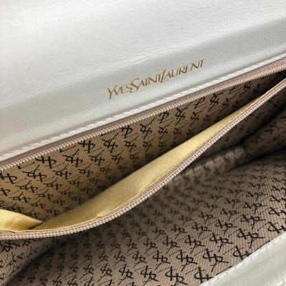 Yves Saint Laurent YSL Logo Lizard Leather Two-way Handbag Shoulder bag Beige Vintage yzf4gb