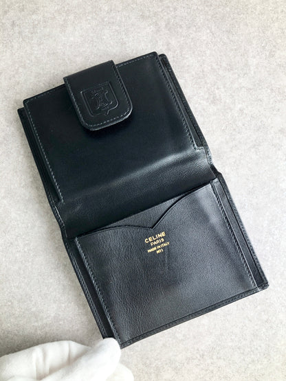 CELINE Blason 金屬扣折疊錢包 黑色復古 pprgic