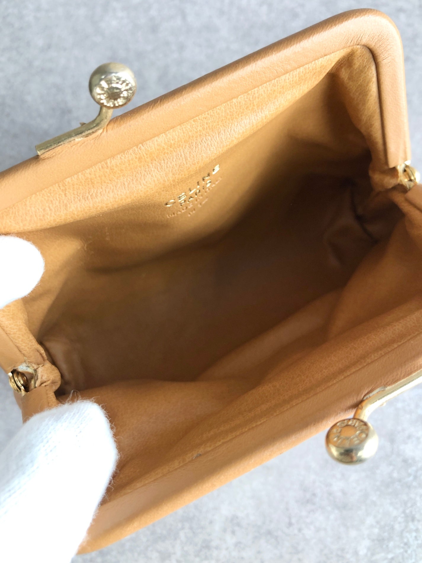 CELINE Macadam Blason Coin Purse Beige Vintage u2h6sg