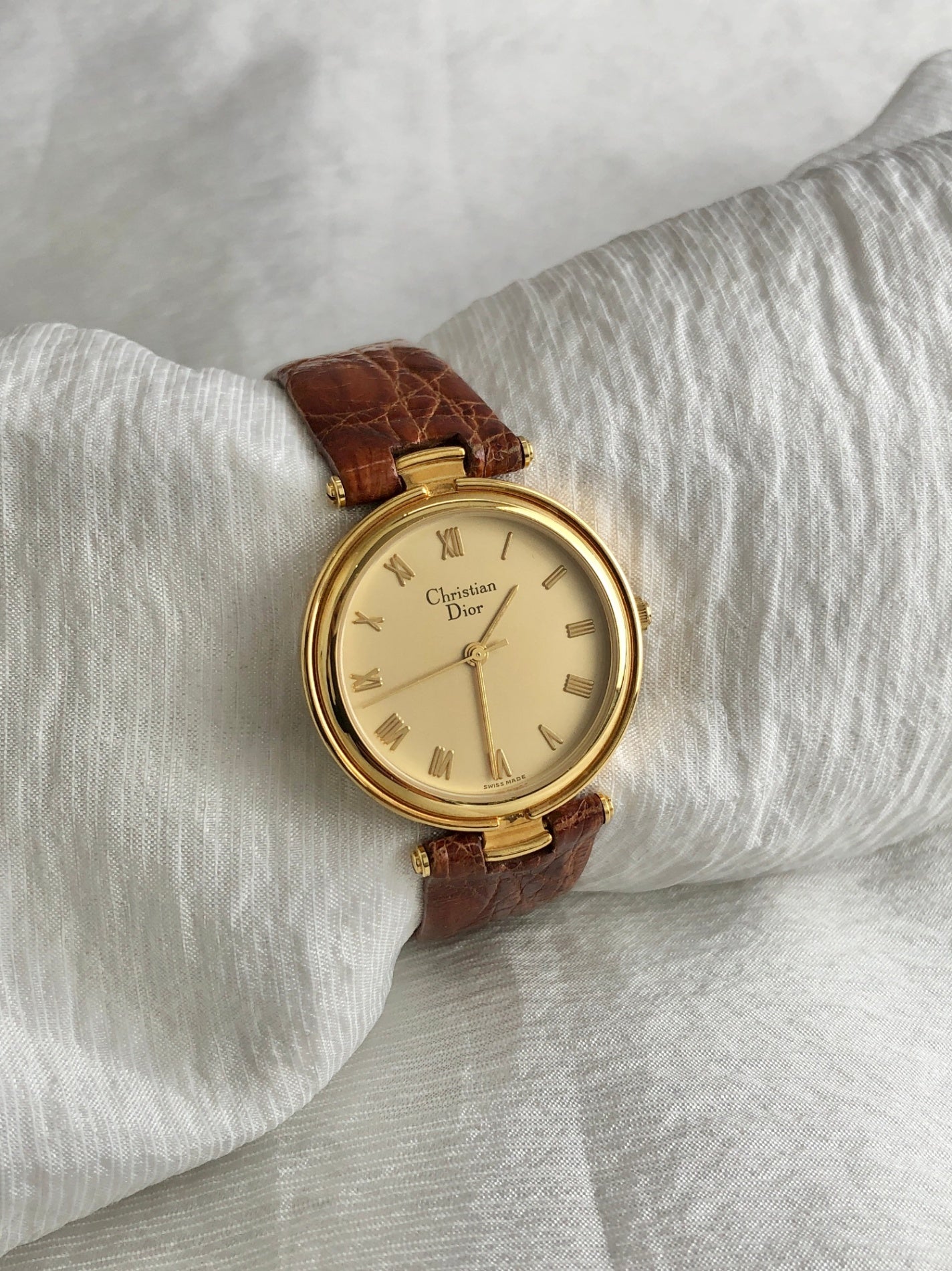 Christian Dior Watch Gold×Brown Vintage 3006 7ivzj6