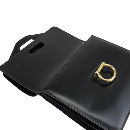 CELINE Horse Bit Double Flap Handbag Black Vintage istaf6