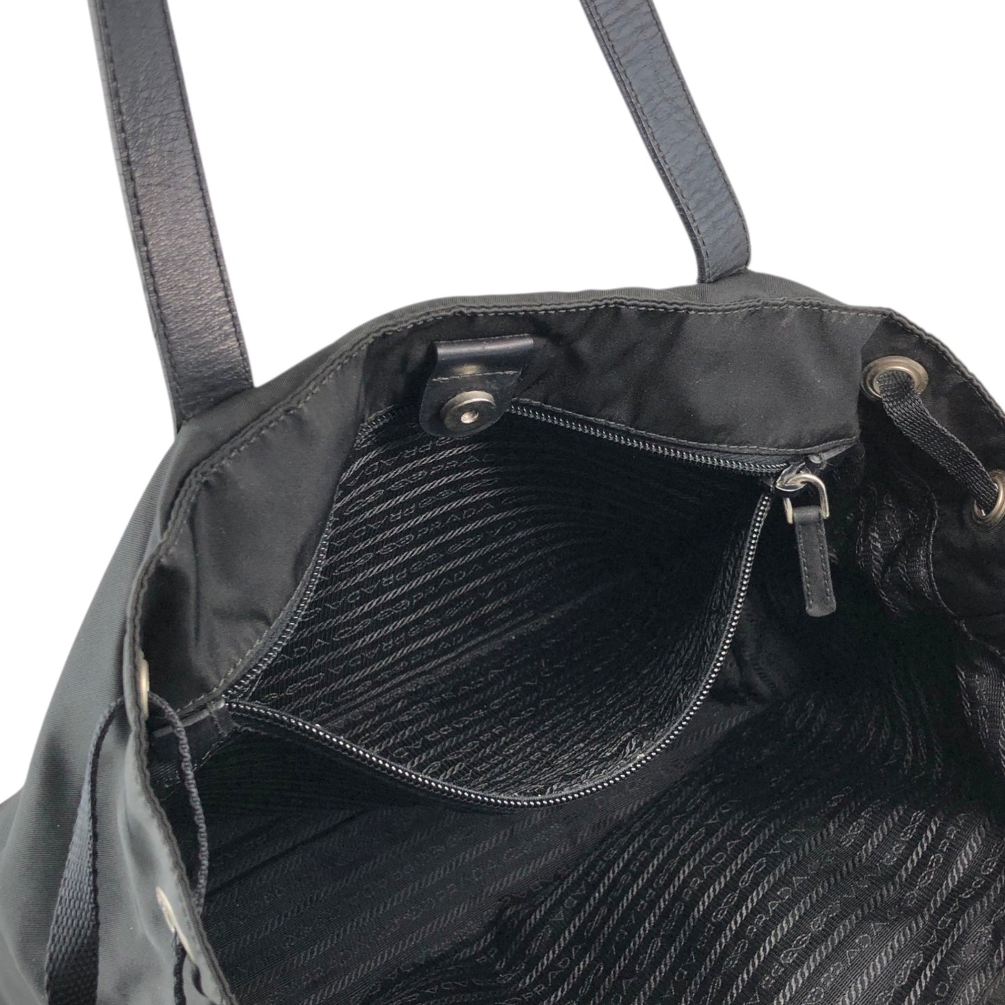 PRADA Tessuto Triangle Logo Double Pocket Totebag Black Vintage pbxxz8