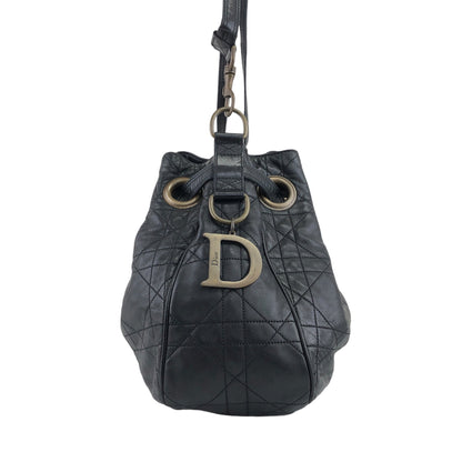 Christian Dior Cannage Logo Motif Drawstring Shoulder bag Black Vintage ryhx6x