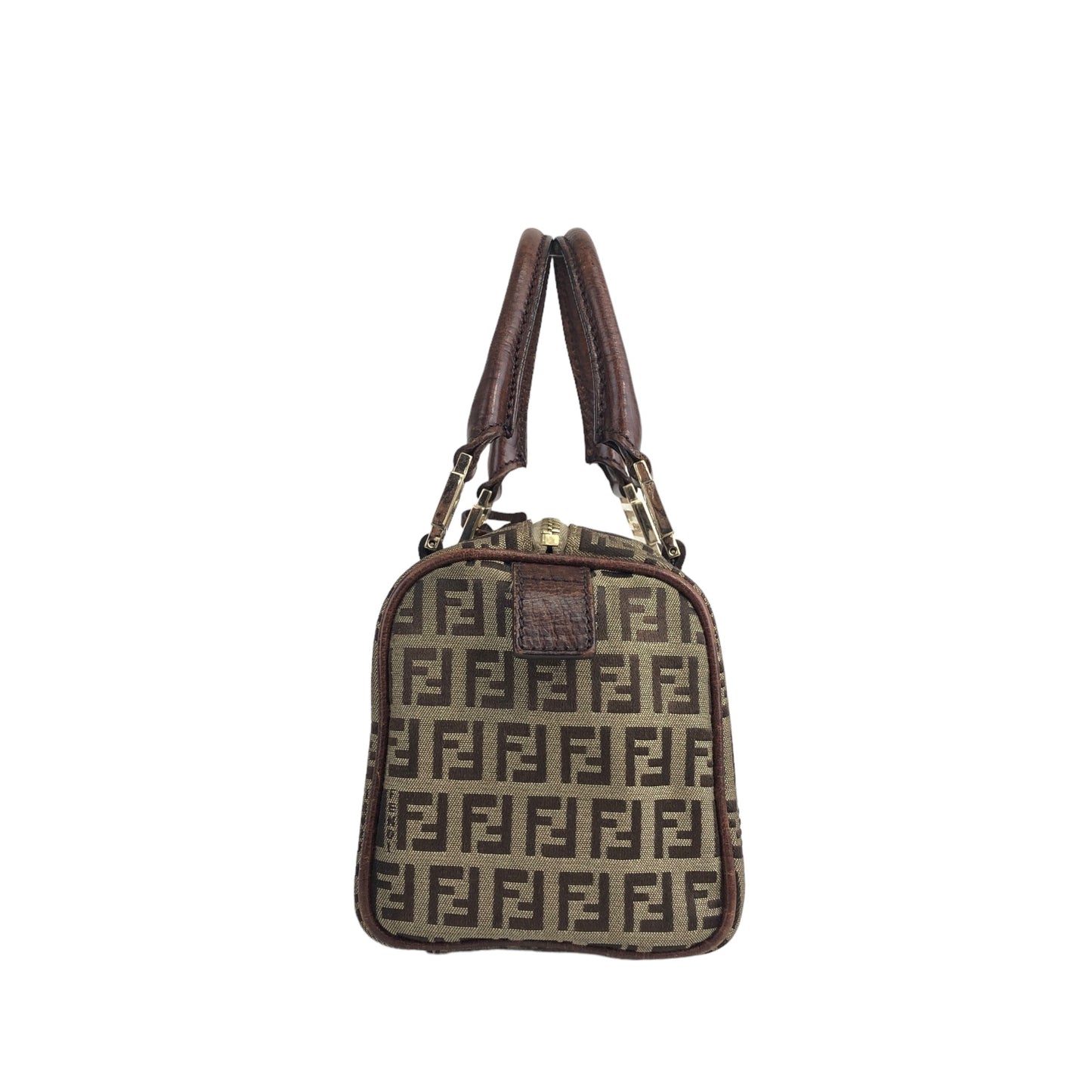 FENDI Zucchino Small Boston bag Handbag Brown Vintage 6yk5js