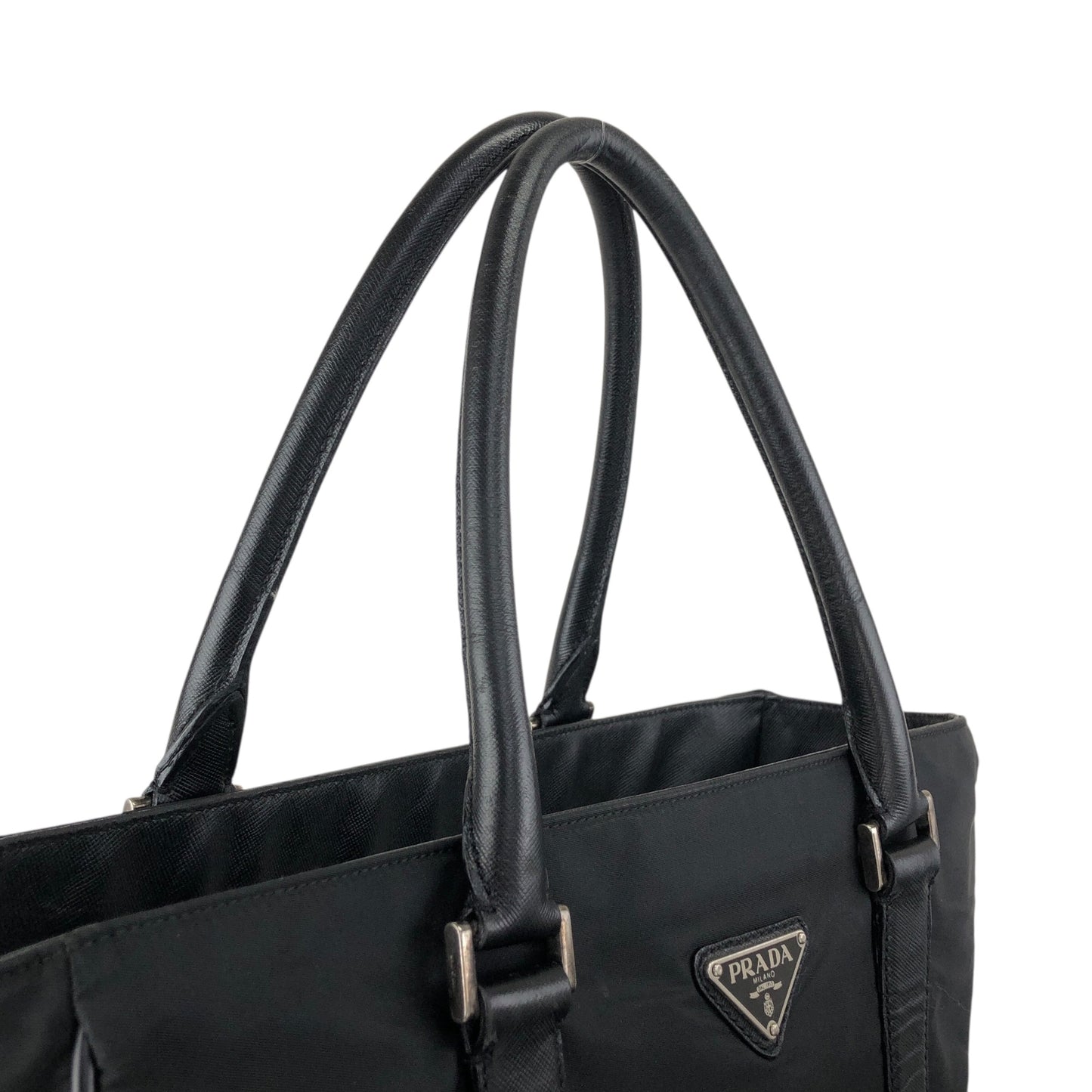 PRADA Triangle Logo Totebag Black Vintage syxbuh