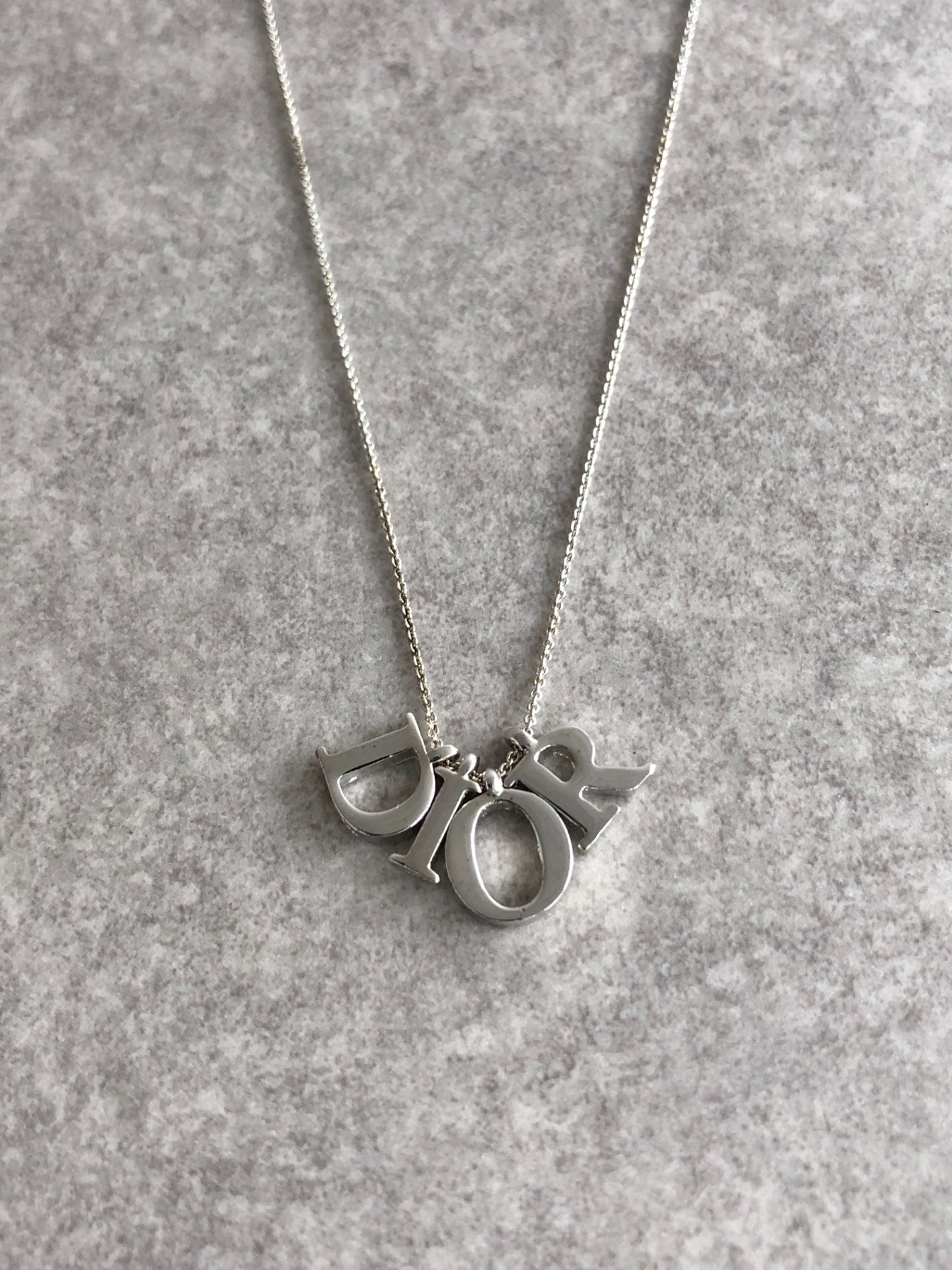 Christian Dior Logo Charm Necklace Silver Vintage i4rp6r
