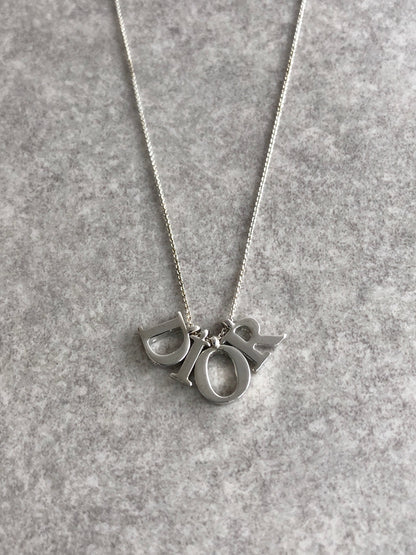 Christian Dior Logo Charm Necklace Silver Vintage i4rp6r