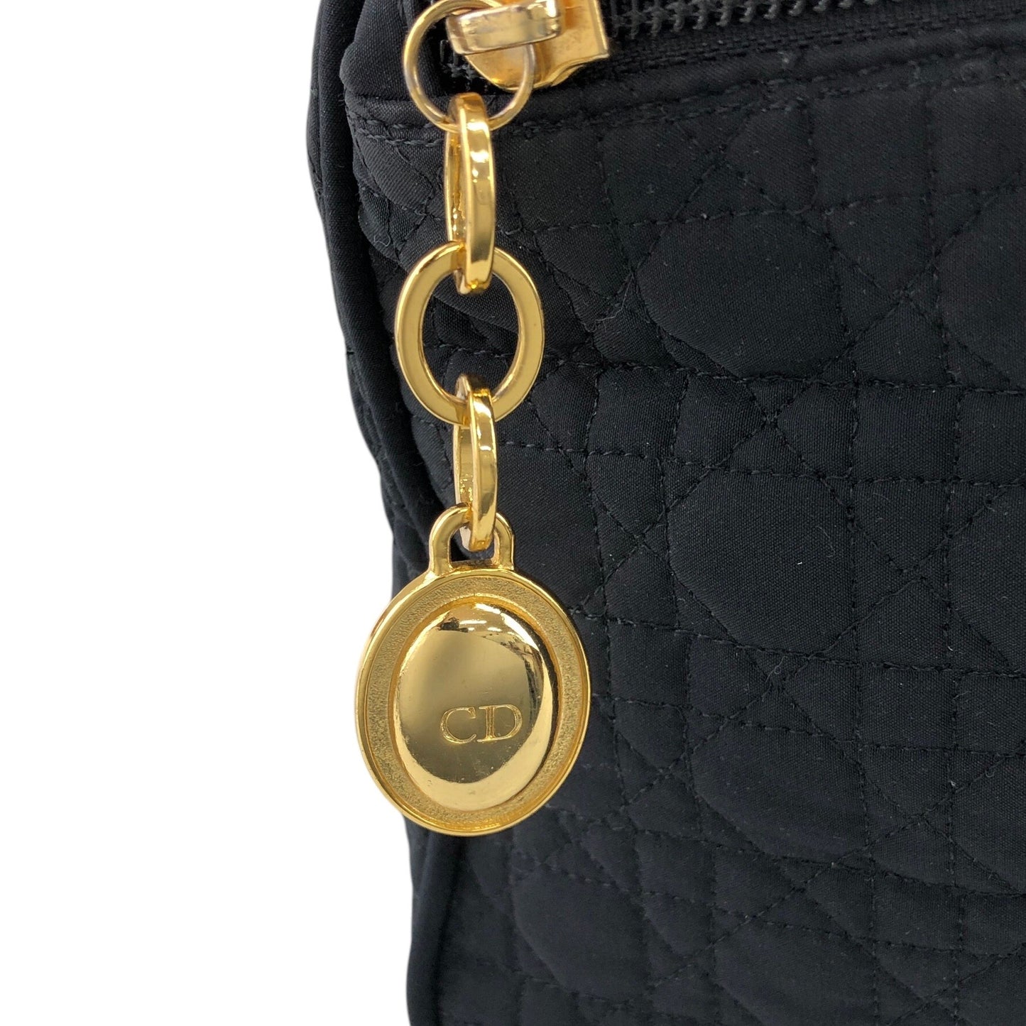 Christian Dior Cannage Logo Charm Handbag Boston bag Black Vintage t3p5um