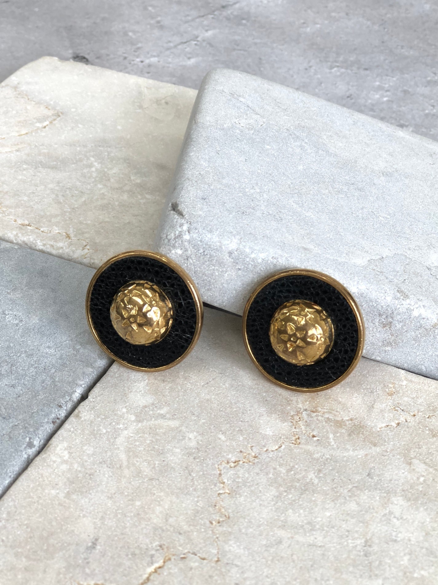 CELINE Starball Earrings Black×Gold Vintage k5us25