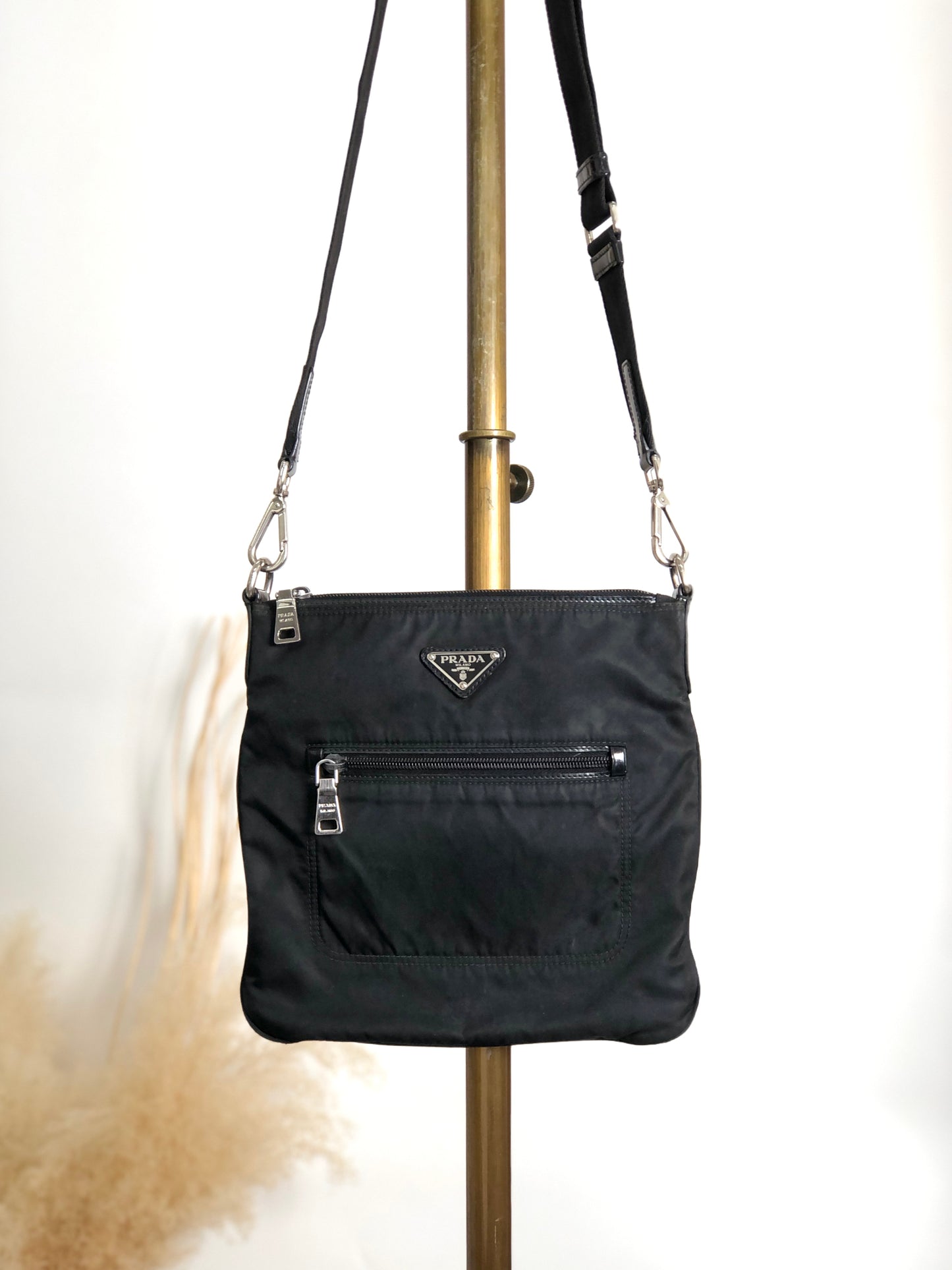 PRADA Tessuto Triangle Logo Shoulder bag Black Vintage b7upke
