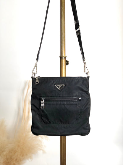PRADA Tessuto Triangle Logo Shoulder bag Black Vintage b7upke
