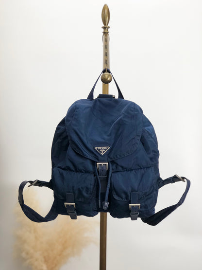 PRADA Triangle Logo Double Pocket Backpack Navy Vintage 7x3s5r