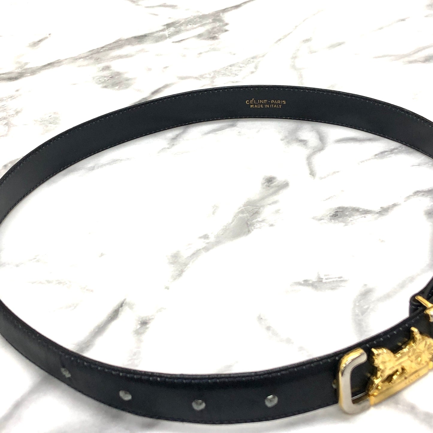 CELINE Horse Carriage Leather Belt Navy Vintage zmr5za