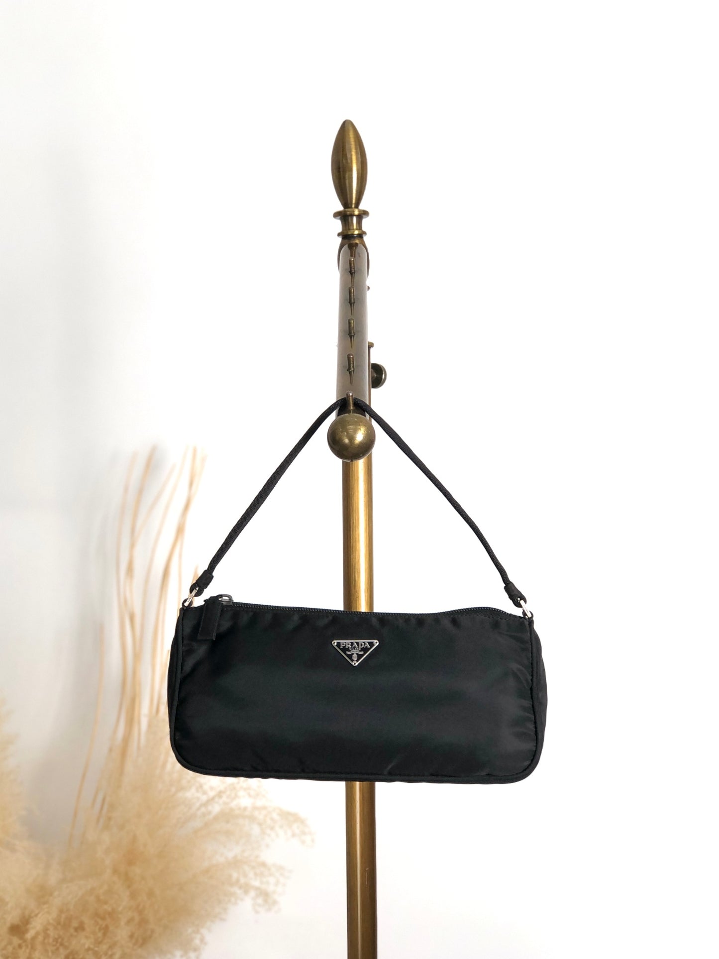PRADA Tessuto Triangle Logo Small Handbag Black Vintage 7u2u85