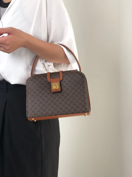 CELINE Macadam Gancini Handbag Brown Vintage hjb52j