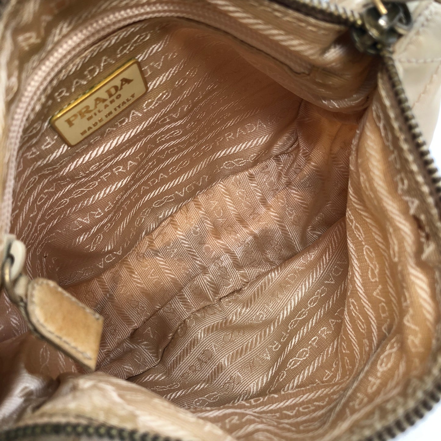 PRADA Triangle Logo  Nylon Chain Shoulder bag Beige Vintage eyiyyt