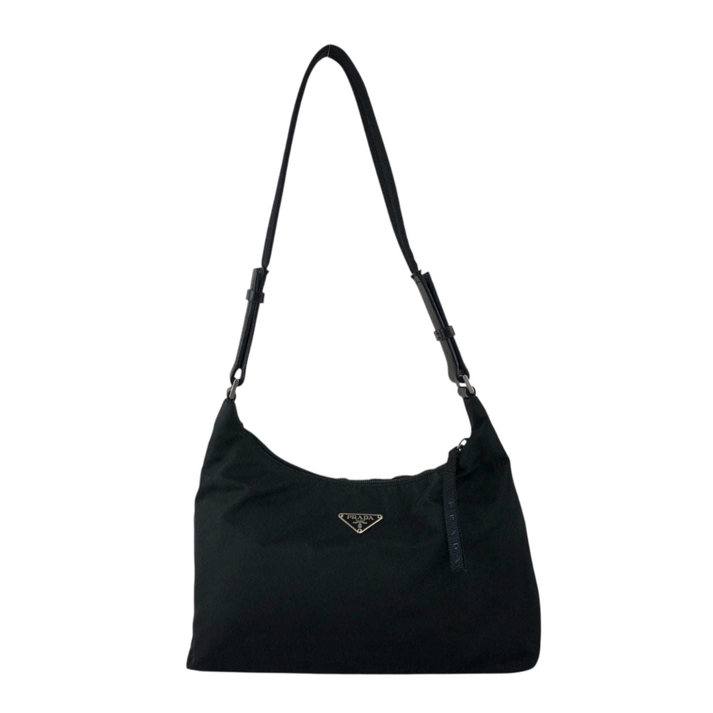 PRADA Tessuto Triangle Logo Shoulder bag Hobobag Black Vintage psffyn