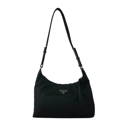 PRADA Tessuto Triangle Logo Shoulder bag Hobobag Black Vintage psffyn