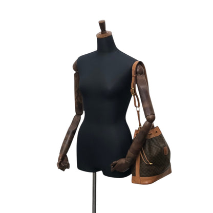 CELINE Macadam Blason Drawstring Shoulder bag Brown Vintage twzgft