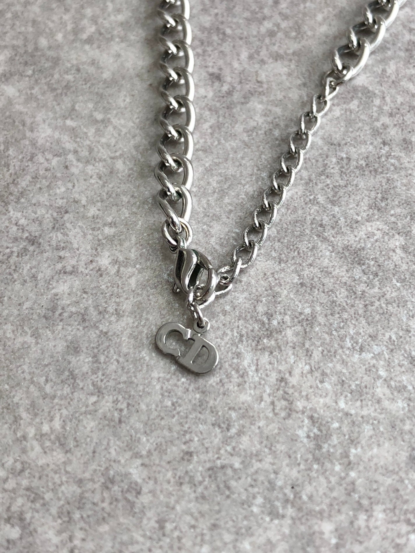 Christian Dior Logo Necklace Silver Vintage bbrkni
