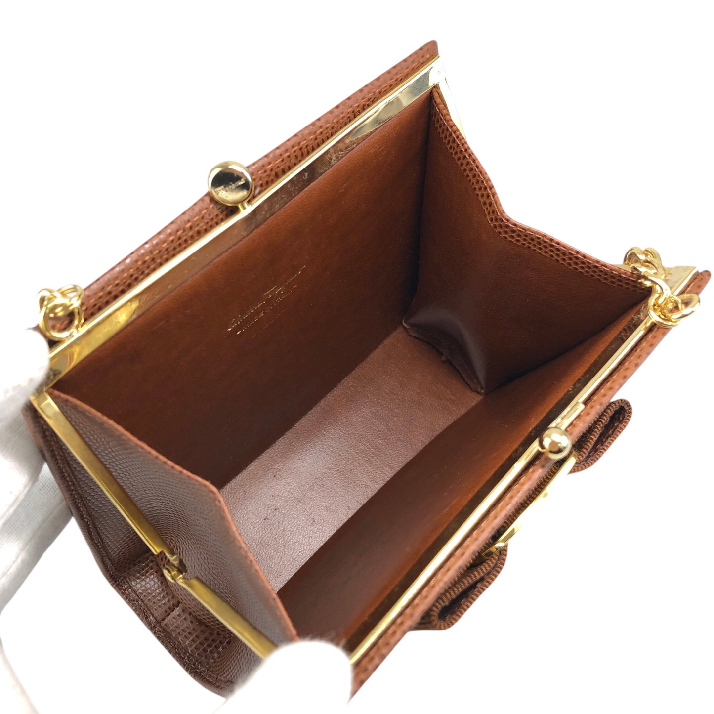 Salvatore Ferragamo Vala Ribbon Chain Shoulder bag Brown Vintage i66575