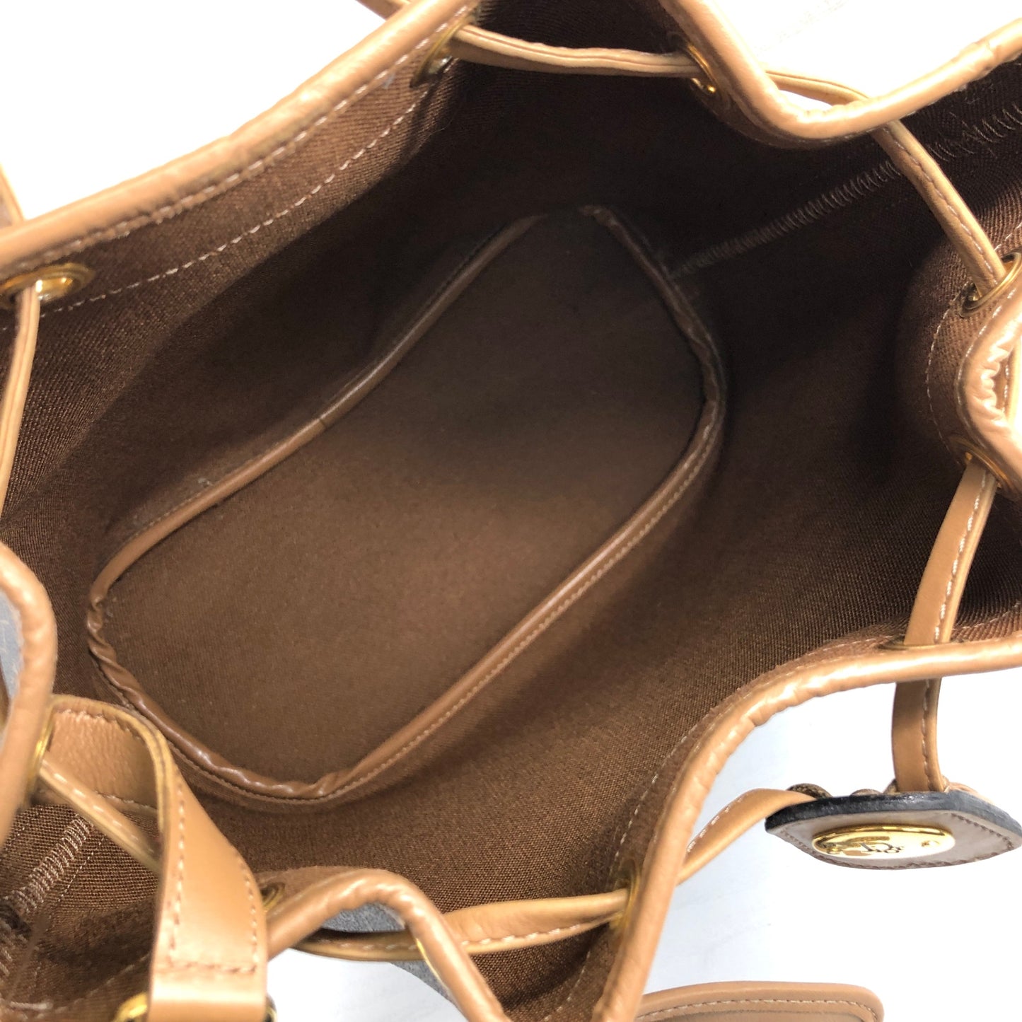 Christian Dior Honeycomb Pattern Drawstring Shoulder bag Black×Beige Vintage bgh644