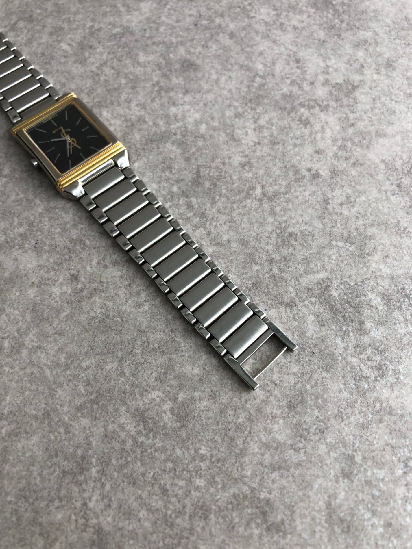 Yves Saint Laurent YSL Logo Quartz Watch Silver×Gold 5421-H04724 Vintage syzsmm