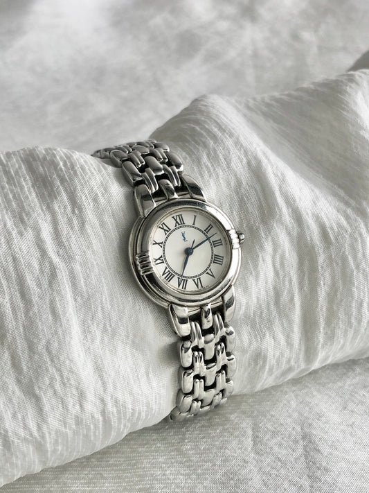Yves Saint Laurent YSL Logo Watch Silver Vintage cibzk8