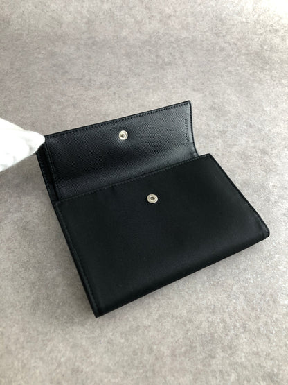 PRADA Tessuto Triangle Logo Trifold Wallet Black Vintage yyjymp